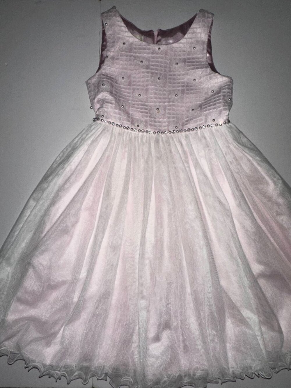 American Princess White Pink Formal Dress Tulle Satin Size 10 pearls